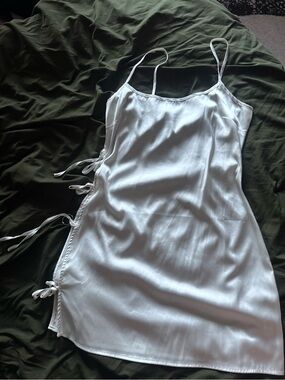 Mable White Satin Slip Dress with open tie side